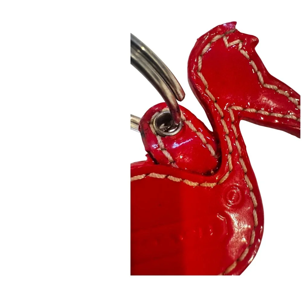 Coach Red Patent Leather Flamingo Bag Charm Keychain Silver Tone Hardware HTF - Picture 9 of 10